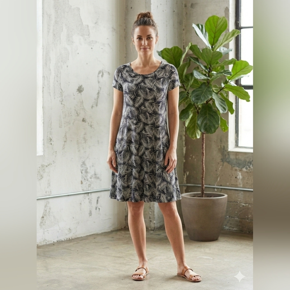 Old Navy Black & White Palm Leaf Midi Sundress - Size L - Tropical Boho